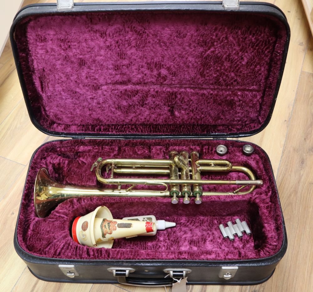 A Boosey & Hawkes Regent brass trumpet, cased